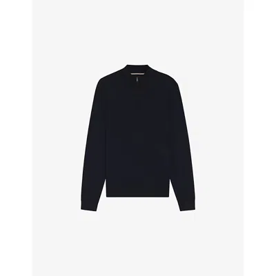 Hugo Boss Mens Dark Blue Zip-neck Regular-fit Wool-knitted Jumper Xxxl