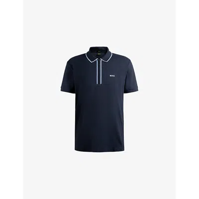 Hugo Boss Mens Branded Short-sleeved Stretch-cotton Polo Shirt Dark Blue