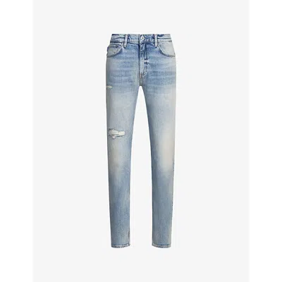 Hugo Boss Mens Bright Blue Regular-fit Straight-leg Distressed Denim Jeans