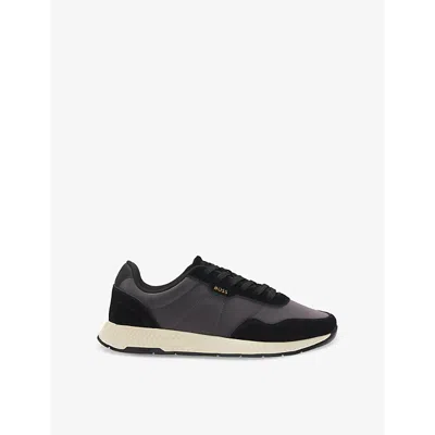 Hugo Boss Mixed-material Trainers With Suede Trims In Charcoal