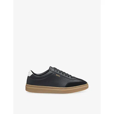 Hugo Boss Mens Charcoal Tennis Leather Trainers Eur 40 / 6 Uk In Gray