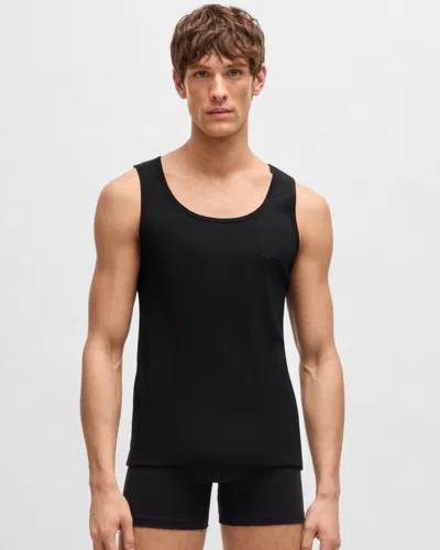Hugo Boss Mens Cotton Tank Tops With Embroidered Logos Nos In Black
