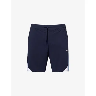 Hugo Boss Mens Balance Cololur-block Cotton-jersey Pyjama Shorts Dark Blue