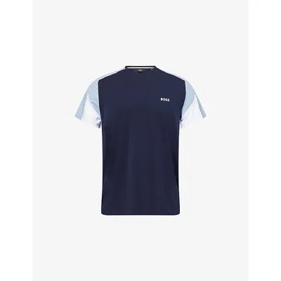 Hugo Boss Mens Dark Blue Balance Colour-block Cotton-jersey Blend Pyjama Top