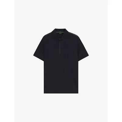 Hugo Boss Mens Brand-embossed Short-sleeved Cotton Polo Shirt In Blue