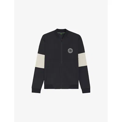 Hugo Boss Mens Dark Blue Brand-embroidered Zip-up Cotton-blend Sweatshirt