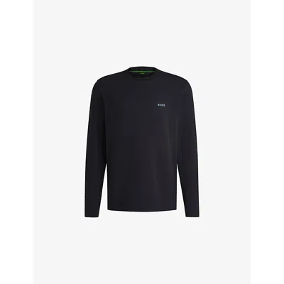 Hugo Boss Mens Dark Blue Brand-print Long-sleeve Cotton-jersey T-shirt