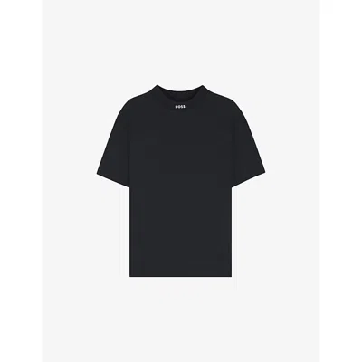 Hugo Boss Mens Dark Blue Branded-print Short-sleeved Stretch-cotton T-shirt