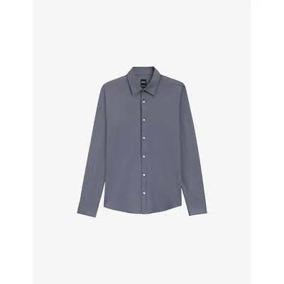 Hugo Boss Mens Boss Classic-collar Slim-fit Stretch-woven Shirt In Blue