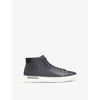 Hugo Boss Mens Debossed-branding Leather High-top Trainers In Dark Blue
