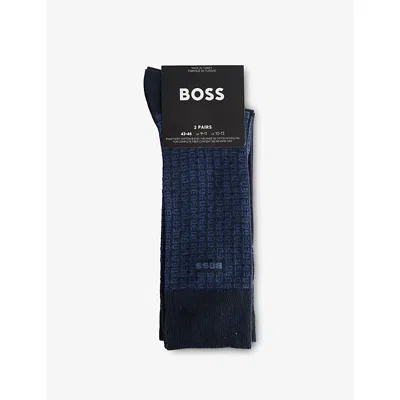 Hugo Boss Mens Dark Blue Fine-knit Pack-of-two Stretch-cotton Blend Socks