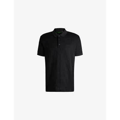 Hugo Boss Mens Boss Geometric-jacquard Relaxed-fit Cotton Polo Shirt In Dark Blue