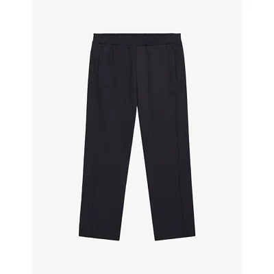 HUGO BOSS MENS DARK BLUE JACQUARD-PATTERN ELASTICATED-WAIST JERSEY JOGGING BOTTOMS XL