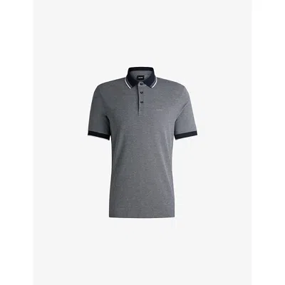 Hugo Boss Mens Dark Blue Logo-embroidered Short-sleeve Cotton Polo