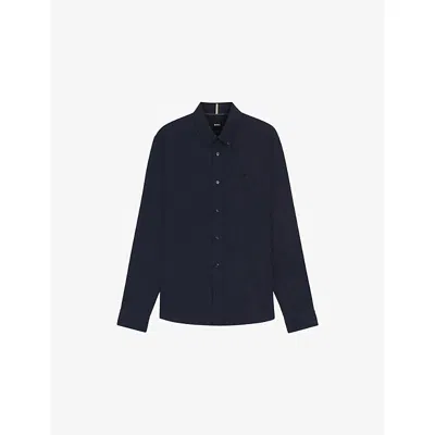 Hugo Boss Mens Boss Logo-embroidered Slim-fit Linen Shirt In Blue