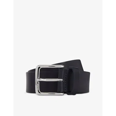 Hugo Boss Mens Boss Logo-engraved Buckle Leather Belt In Dark Blue