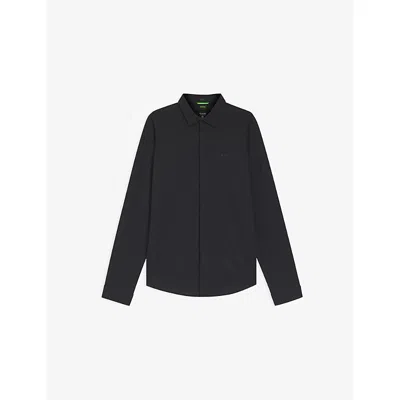 Hugo Boss Mens Dark Blue Logo-print Slim-fit Cotton-piqué Shirt