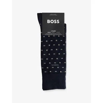 Hugo Boss Mens Mini Iconic Pack Of Two Stretch-cotton Blend Socks Dark Blue