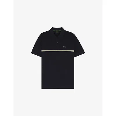 Hugo Boss Mens Dark Blue Paddy Horizontal-stripe Cotton Polo Shirt In Black