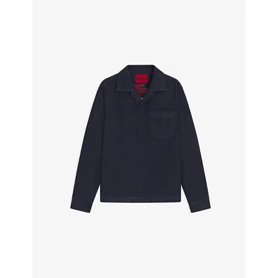 Hugo Boss Mens Dark Blue Patch-pocket Long-sleeve Denim Shirt In Black