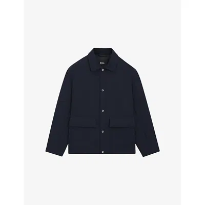 Hugo Boss Mens Dark Blue Relaxed-fit Collared Woven Jacket
