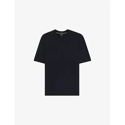Hugo Boss Mens Dark Blue Short-sleeve Crewneck Virgin-wool Jumper In Black