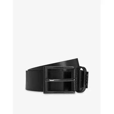 Hugo Boss Mens Dark Brown Branded-buckle Leather Belt