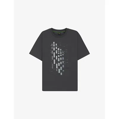 Hugo Boss Mens Dark Grey Graphic-print Short-sleeve Stretch-cotton T-shirt In Gray