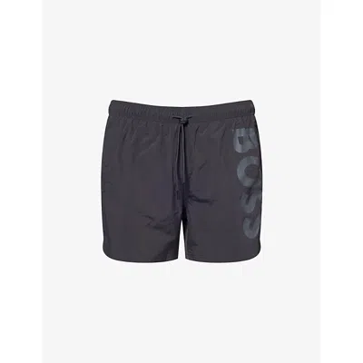 Hugo Boss Mens Octopus Logo-print Swim Shorts Dark Grey In Blue