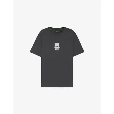 Hugo Boss Mens Boss Photo-print Short-sleeve Stretch-cotton T-shirt In Black