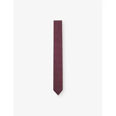 Hugo Boss Mens Geometric-print Silk-blend Tie Dark Red