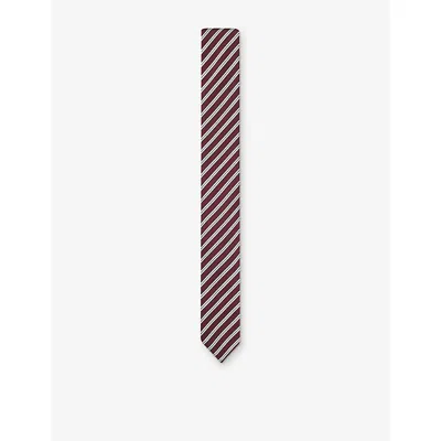 Hugo Boss Mens Striped Silk-blend Tie Dark Red