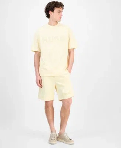 Hugo Boss Mens Dinkee Logo Graphic Cotton T Shirt Dinkoe Cotton Shorts In Yellow
