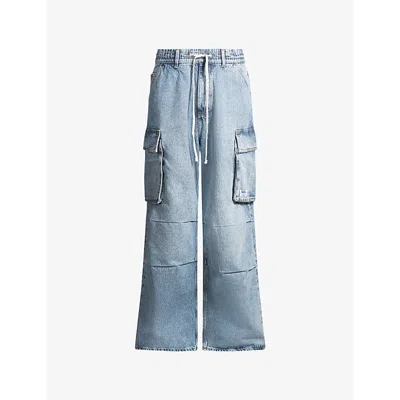 Hugo Boss Mens Drawstring-waist Cargo-pocket Denim Jeans Bright Blue