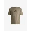 Hugo Boss Mens Boss Gloss-artwork Relaxed-fit Interlock Cotton T-shirt In Light/pastel Green