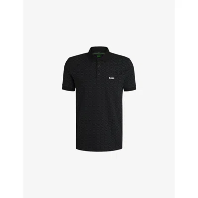 Hugo Boss Mens Black Graphic-print Logo-embroidered Stretch-cotton Polo Xl