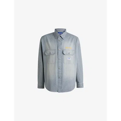 Hugo Boss Mens Bright Blue Brand-patch Striped Cotton Shirt