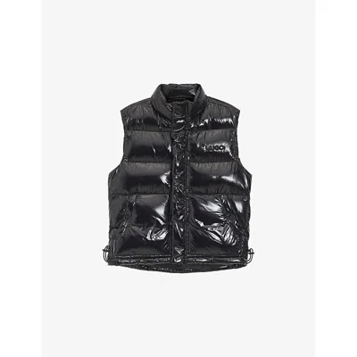 Hugo Boss Mens Black Branded Glossy Shell Gilet In Animal Print