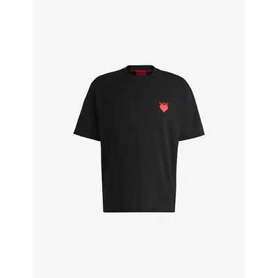 Hugo Boss Mens Hugo Branded-print Relaxed-fit Cotton-jersey T-shirt In Black