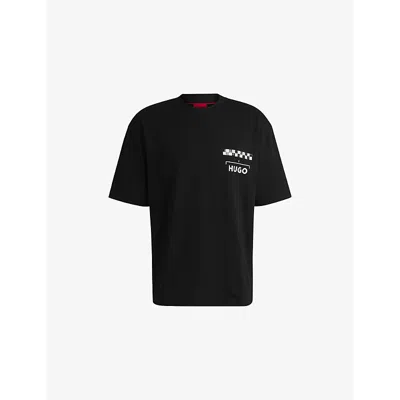 Hugo Boss Mens Black Branded-print Short-sleeved Cotton-jersey T-shirt