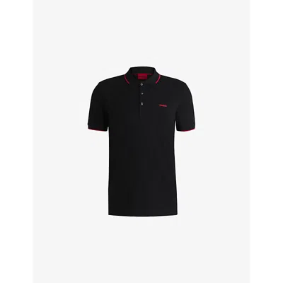 Hugo Boss Mens Hugo Branded Short-sleeved Stretch-cotton Polo Shirt In Black