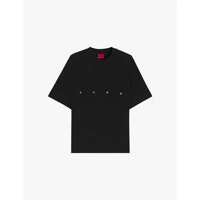 Hugo Boss Mens Hugo Brand-print Oversized-fit Cotton-jersey T-shirt In Black