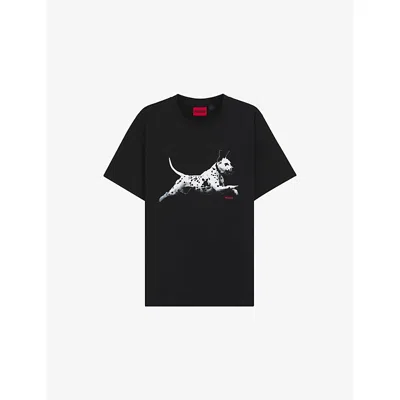 Hugo Boss Mens Hugo Dalmatian-print Short-sleeved Cotton-jersey T-shirt In Black