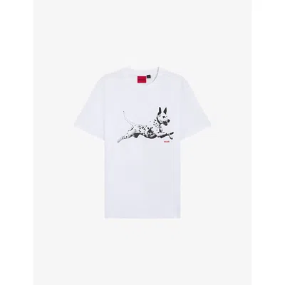 Hugo Boss Mens Hugo Dalmatian-print Short-sleeved Cotton-jersey T-shirt In White