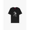 Hugo Boss Mens Dog-print Short-sleeved Cotton-jersey T-shirt Black In Black