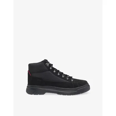 Hugo Boss Mens Black Lace-up Suede And Canvas Boots Eur 40 / 6 Uk