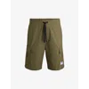 Hugo Boss Mens Open Green Logo-badge Elasticated-waist Cotton Shorts