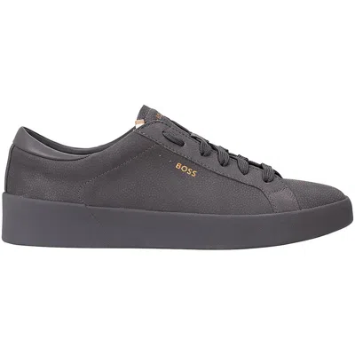Hugo Boss Mens Lace-up Leather Casual And Fashion Sneakers In Gray