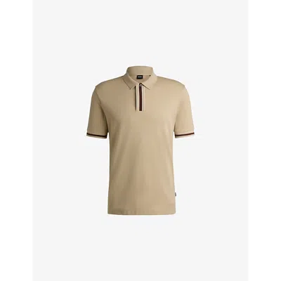 Hugo Boss Mens Business Leisure Logo-embossed Cotton-blend Polo Shirt In Light Beige