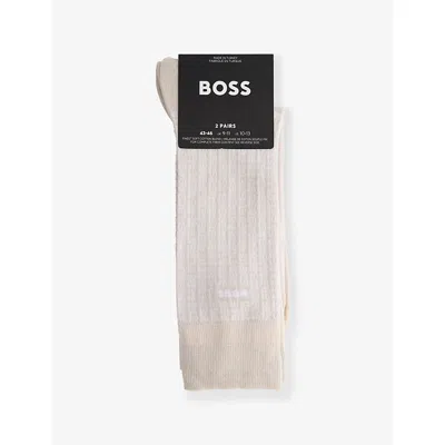 Hugo Boss Mens Fine-knit Pack-of-two Stretch-cotton Blend Socks Light Beige